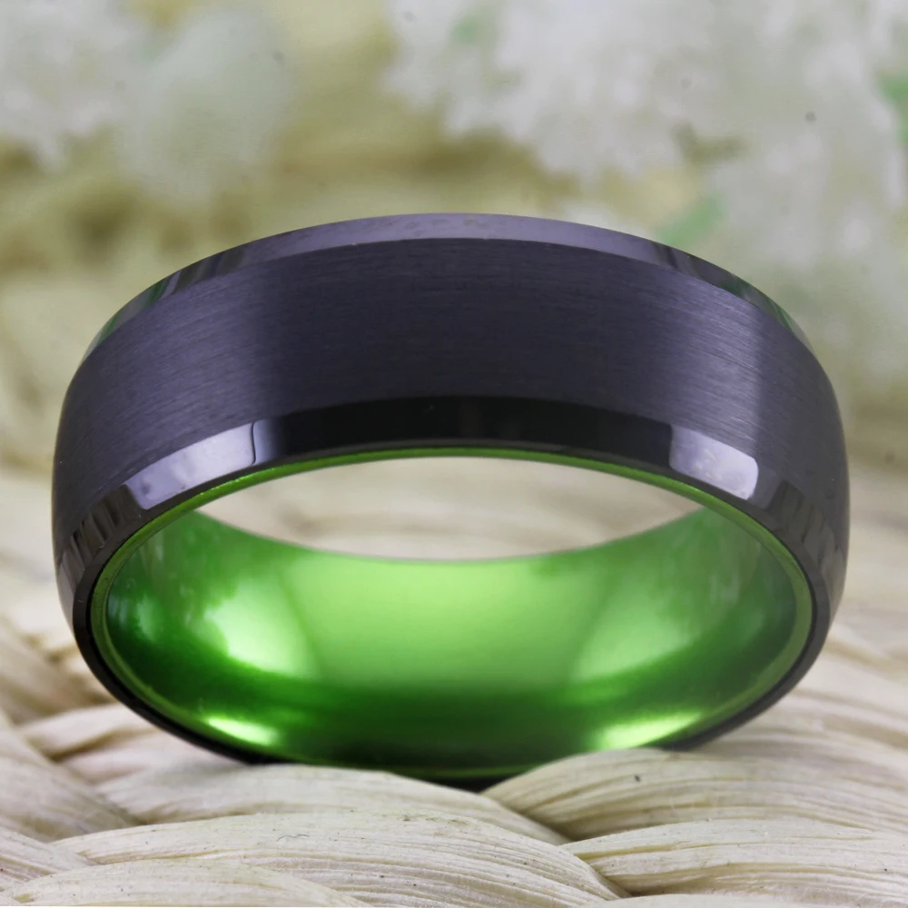 Классические кольца для мужчин и женщин свадебные ювелирные изделия обручальные кольца вольфрамовое кольцо черный Вольфрам с зеленым алюминиевым кольцом