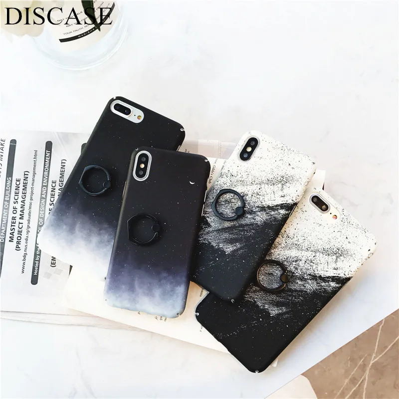 

DISCASE Hard Shell PC All Inclusive Phone Case For iphone XS XR XS MAX X 8 7 6 6s plus Simple Water Stickers Ring Bracket Funda