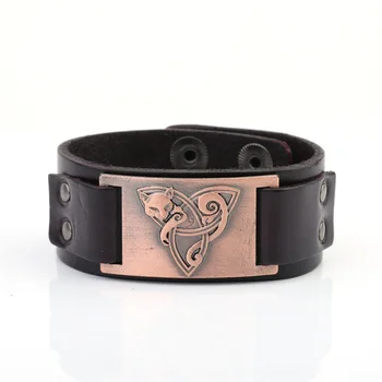 

Viking Leather Wristband Bracelet Vintage Fox Mental Accessories Handmade Bracelets Bangles For Men