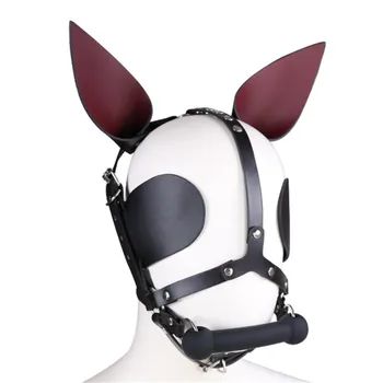 

Leather Bondage full cover head Mask Sharp ears with plug cover eye Masks Costumes Accessory Sexy Fetish Hood
