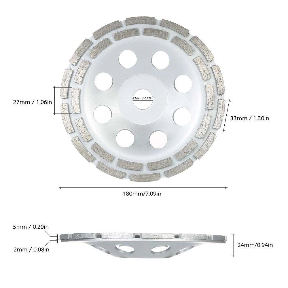 180 мм 7 "Diamond 2 строки сегмент Шлифовальные круги диск миску Форма Шлифовальные станки чашка 22 мм Внутреннее отверстие для бетона гранит