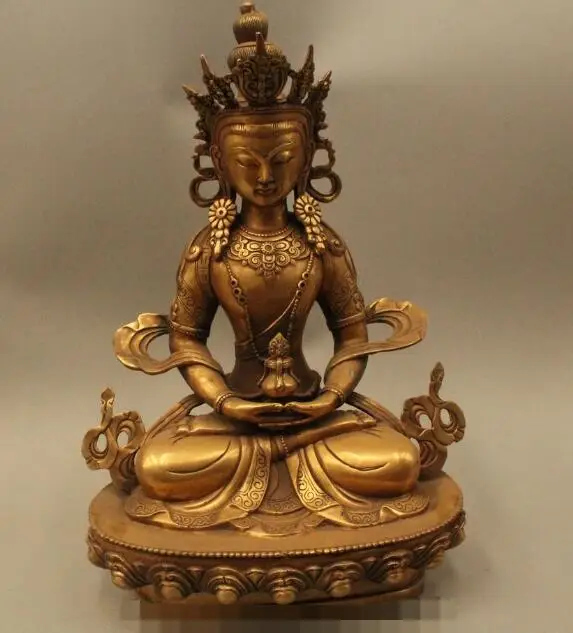 

S6076 17" Tibet Buddhism Bronze Seat Amitayus longevity God Goddess Statue Sculpture D0318