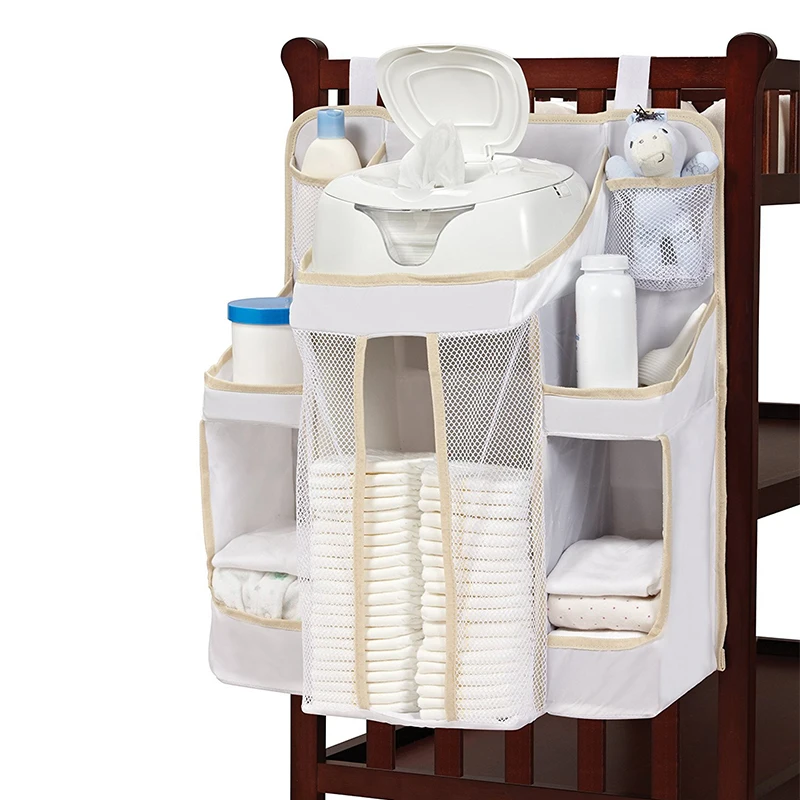 Baby Crib Bumper Hanging Storage Bag Diaper Organizer Newborn Wipes Toy Clothes Sturdy Nursery Pocket Bed Bumper Cradle Bedding