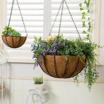 

Hanging Basket Planter Metal Liner Plant Holder with Chain for Home Garden Decoration Indoor Outdoor Watering Hanging Baskets