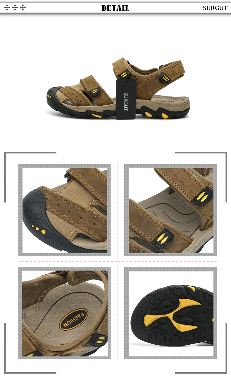 SURGUT/Новинка; модные летние пляжные дышащие мужские сандалии; Брендовые мужские сандалии из натуральной кожи; мужская повседневная обувь размера плюс 38-47