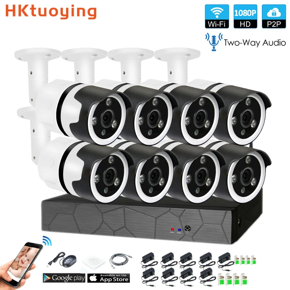 8CH двухсторонний аудио talK HD Беспроводной NVR комплект P2P 1080P Крытый Открытый ИК
