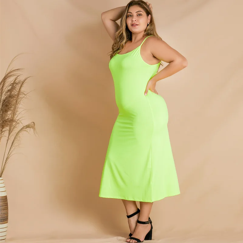 

Plus Size Large Big Oversized Dress Women Off Shoulder Loose Spaghetti Strap Maxi Long Green Party Dresses 2019 Summer Clothing