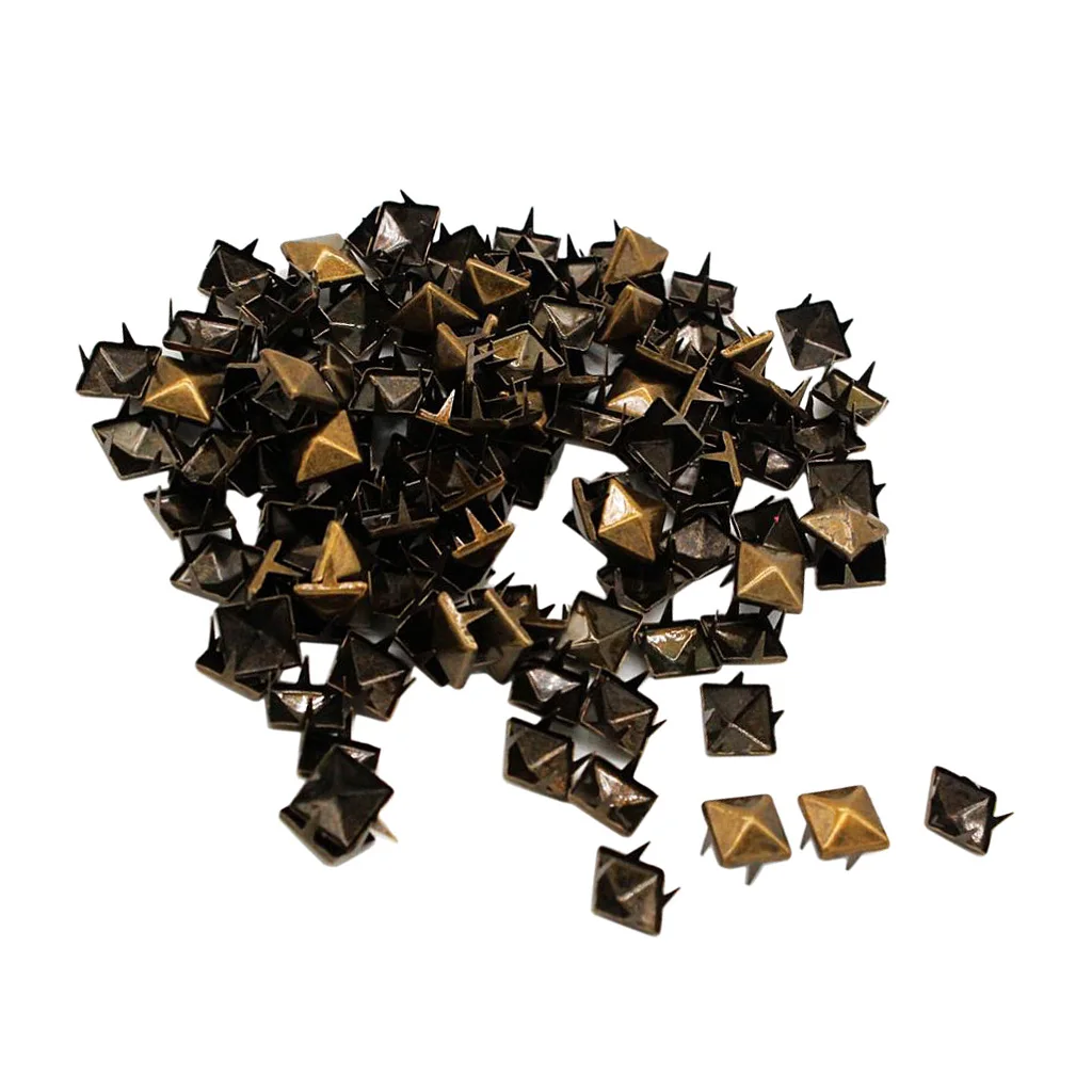 100 Sets 10mm Pyramid Square Rivet Stud and Spikes Nailhead Garment Rivets for Belts Leathercraft