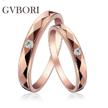 

GVBOR 14K Rose Gold Lover's Couple Diamond Wedding Ring For Women/Man Bridal Engagemen Ring Fine Jewelry Round VG