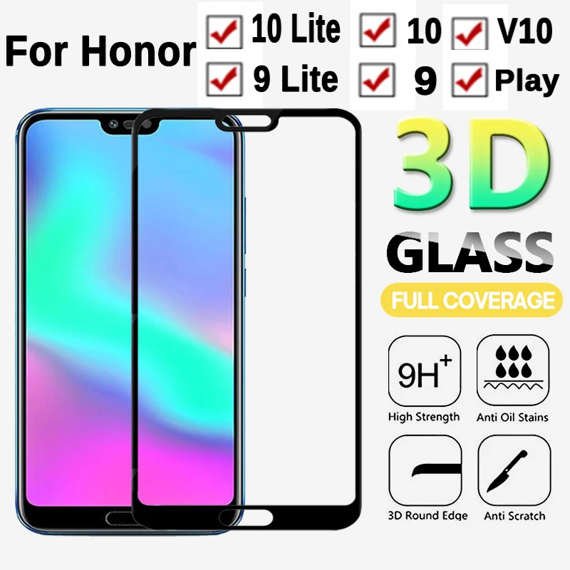 Защитное стекло для Honor 9 Lite 10 Play защита экрана 3D закаленное Huawei V10 пленка с полным