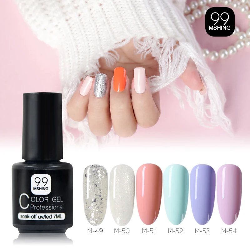 

MSHING99 Summer Color Gel 6Pcs/lot Nail Polish LED UV Gel For Nail Soak Off Nails Gel Lacquer Glitter Hybrid Nail Polish