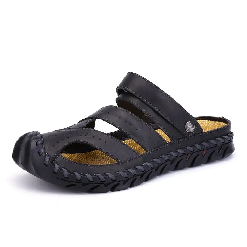 Летняя коллекция от бренда vesonal; обувь ручной работы из натуральной кожи; мужские сандалии; Классические мягкие пляжные сандалии для мужчин - Цвет: 2025 black