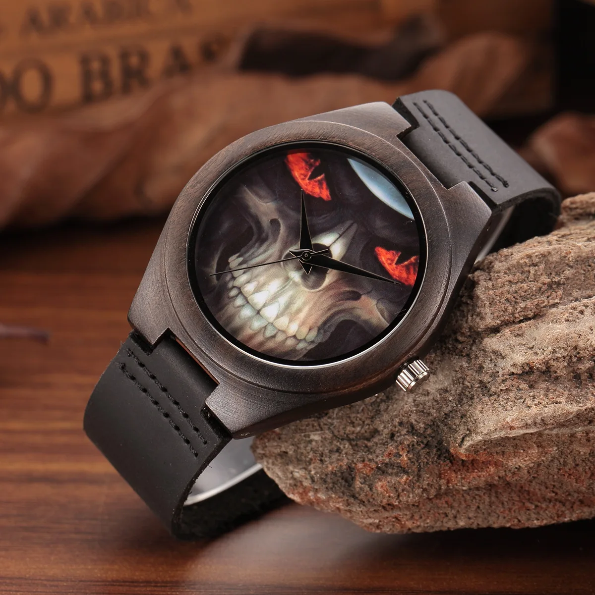 WEISIKAI Black Brown Wooden Mens Womens Watches Simple Leather Quartz Movement Watch Casual Dress Wood Dial Durable Wristwatches (12)