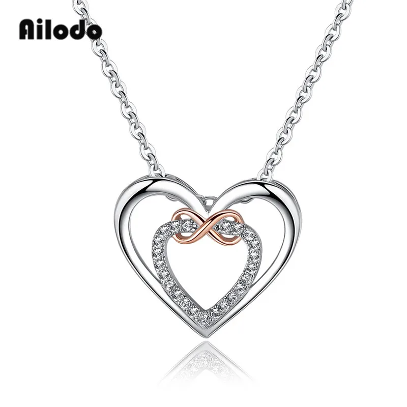 

Ailodo Bijoux Femme Double Heart Pendant Necklace For Women Lucky Number 8 Choker Necklace Fashion Crystal Jewelry Gift LD089