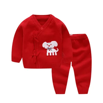 

Baby Lovely Cartoon Print Clothing Set Infant Long Sleeve Belt Casual Tops+Pants Outfits Set Newborn Knitted Tracksuits AA52187