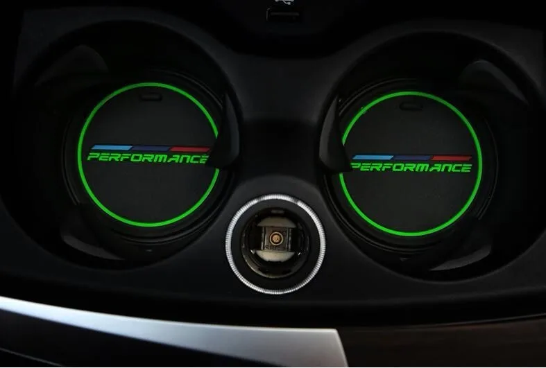 2PCS uminous PERFORMANCE Car Coasters Cup Holder Mats for BMW G30 F10