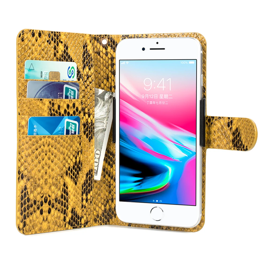 

Luxury Snake Skin Solid Genuine Leather Wallet Case For 6.5inch or less phone model