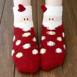 Коралловые бархатные носки Для женщин толстый зимний теплый пол сна рождественские подарки 3D Дизайн мультфильм Panda кошка кролик милые