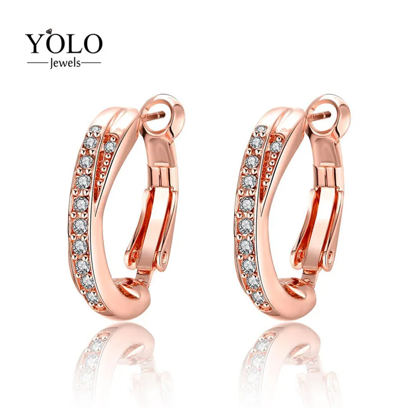 

Rose Gold Earring AAA Cubic Zirconia Crystal Hoop Earrings with Smooth Circle Fashion Design Earring Suitable for Party