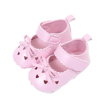 

Summer Baby Girls PU Leather Princess Heart-Shaped Shoes Soft Bottom Hollow Out Crib Dress Shoes New Arrival