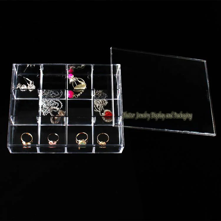 Hot Sale Clear Acrylic Jewelry Display Tray 12 Grid and 24 Grids