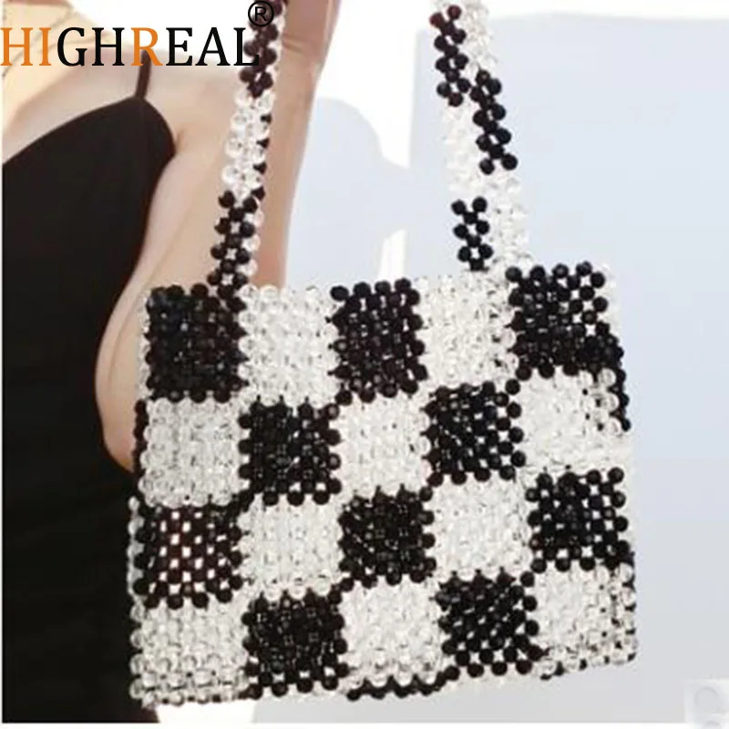 

Pearls Bag Beaded Vintage Acrylic Box Totes Women Evening Party Small Flap Handbag 2019 Summer Luxury Brand