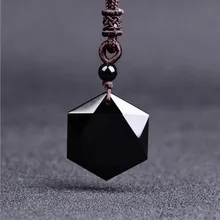 Black Obsidian Natural Stone Pendant Necklaces For Women And Men Cubic Hexagram Sweater Necklace Amulets And Talismans Jewelry