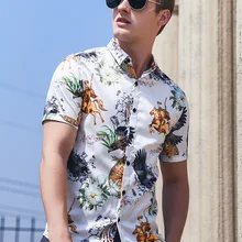 FANZHUAN Повседневная летняя обувь с печатным рисунком, Мужская Облегающая рубашка, Повседневное С Коротким Рукавом Молодежная Модная рубашка 922022