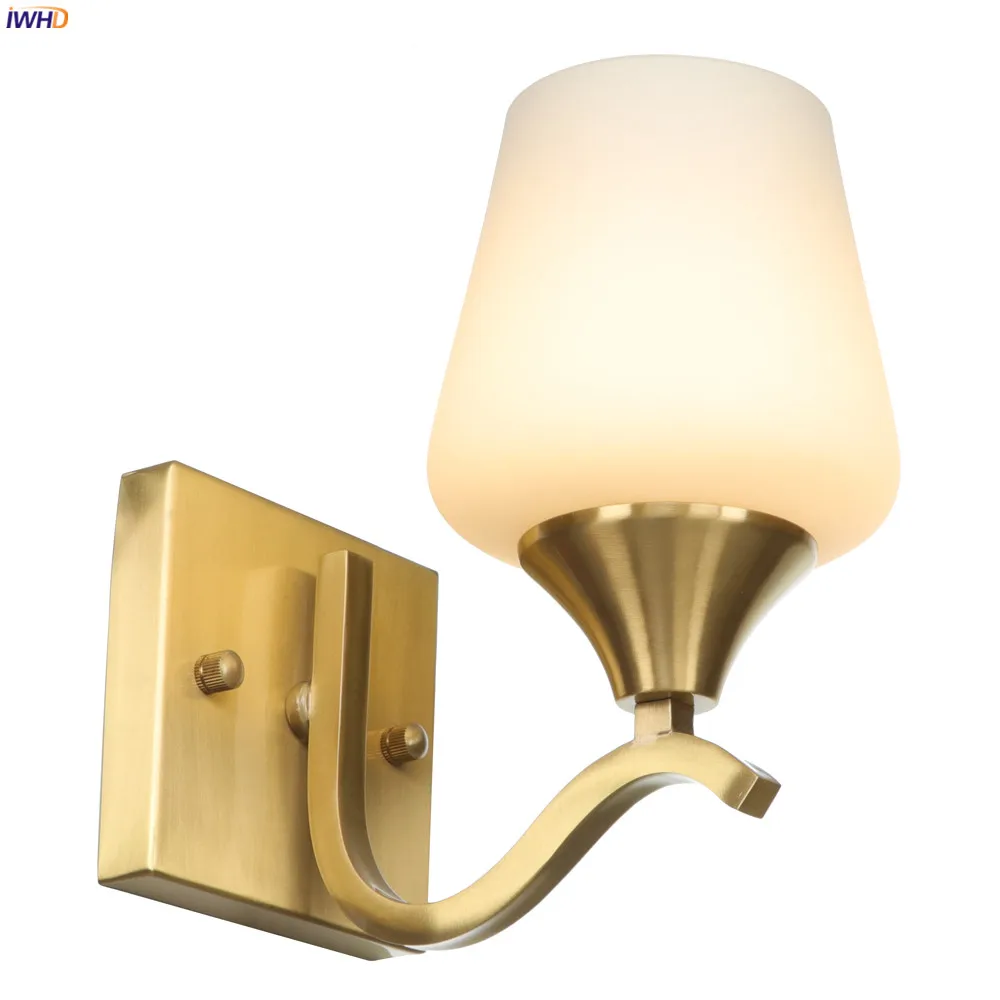 IWHD Скандинавский современный медный настенный светильник, светодиодный светильник для спальни, ванной комнаты, зеркальный светильник, винтажный стеклянный шар, настенные светильники бра с креплением, Wandlamp