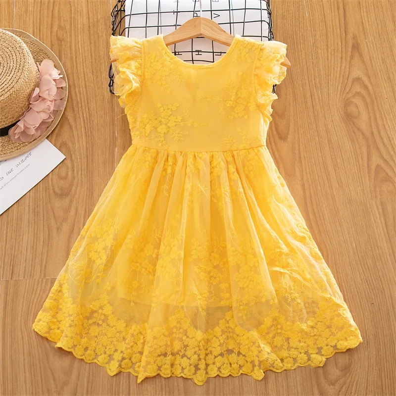 

Summer Girls Flying Sleeve Dresses Cute Kids Party Dresses For Kids Girls Princess Dress Clothes Baby Girl Embroidered Dress 5Y