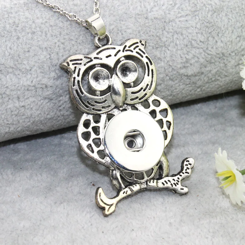 

owl Snap Button Jewelry Metal Pendant Necklace with 60CM Link chain Fit 18/20mm Snap Necklace Boom Life Jewelry 6723