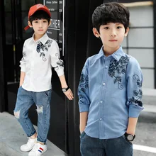 Рубашка для мальчиков MANJI Новая Модная стильная одежда для подростков детская рубашка с длинными рукавами и отложным воротником JS018