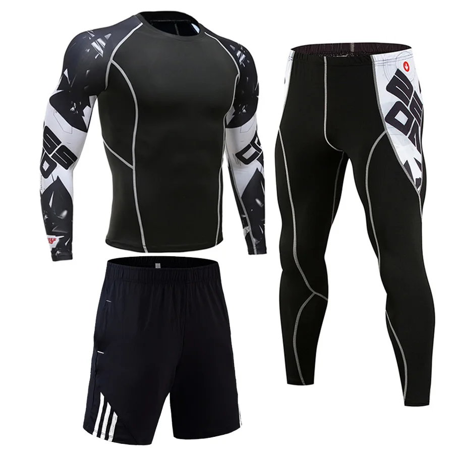 Мужская одежда компрессионная мужская футболка+ леггинсы Рашгард комплект с длинными рукавами топ для фитнеса мужской спортивный костюм комплект термобелья