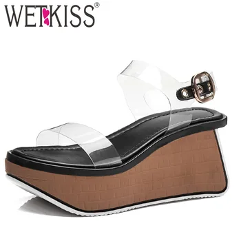 

WETKISS Summer Sandals Women Transparent Pvc Sandals Woman Design High Heels Shoes Female Strange Style Fashion Casual Shoes