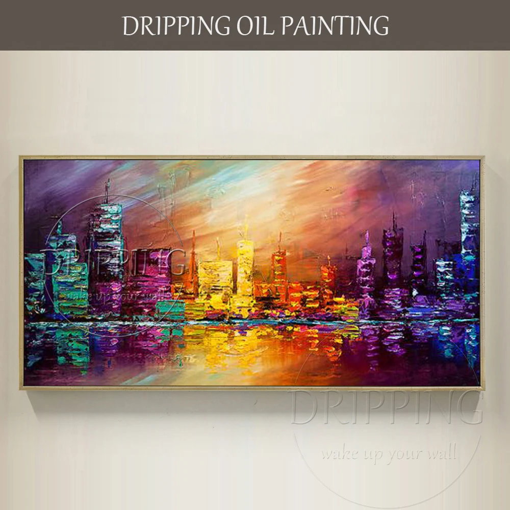 

Professional Painter Hand-painted High Quality Vivid Color Abstract Cityscape Skyscraper Oil Painting Abstract City Oil Painting