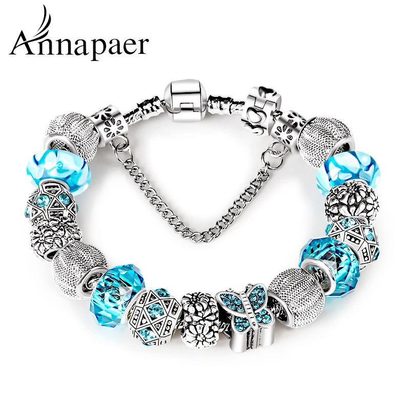 New Fashion Jewelry Crystal Charms Bracelets & Bangles Butterfly beads Bracelet For Women Girl Love Gift B15287