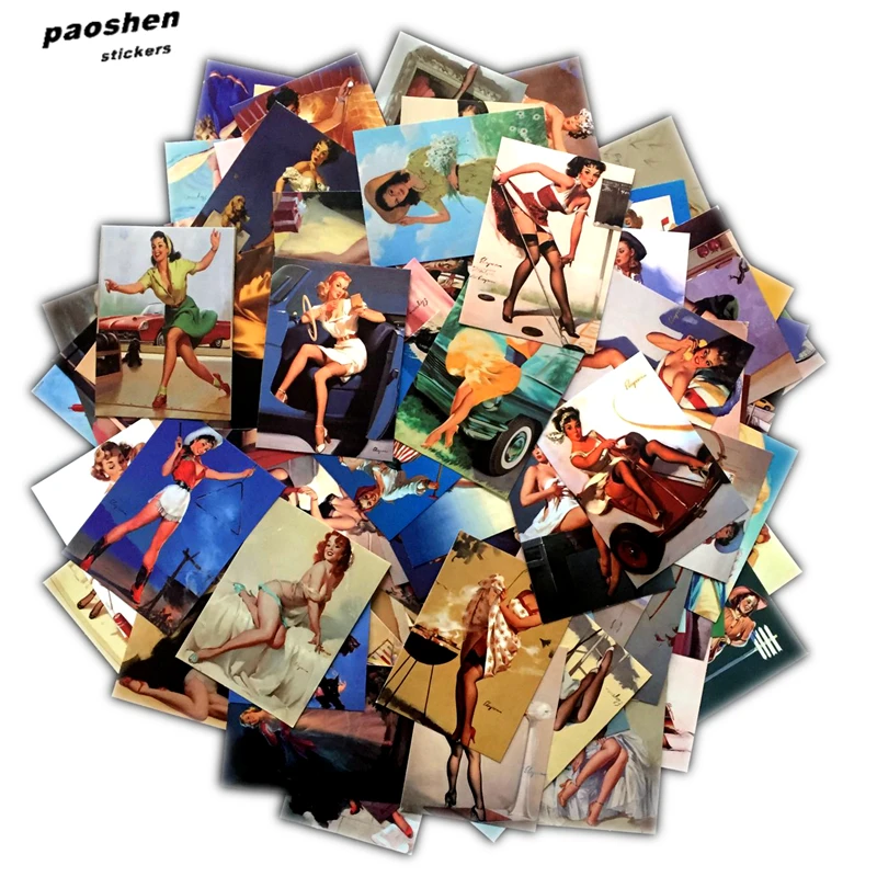 

100PCS Retro Sexy Girl Stickers Bike Bicycle Car Skateboard Laptop Luggage Mix Retro Sexy Beauty Waterproof PVC Stickers