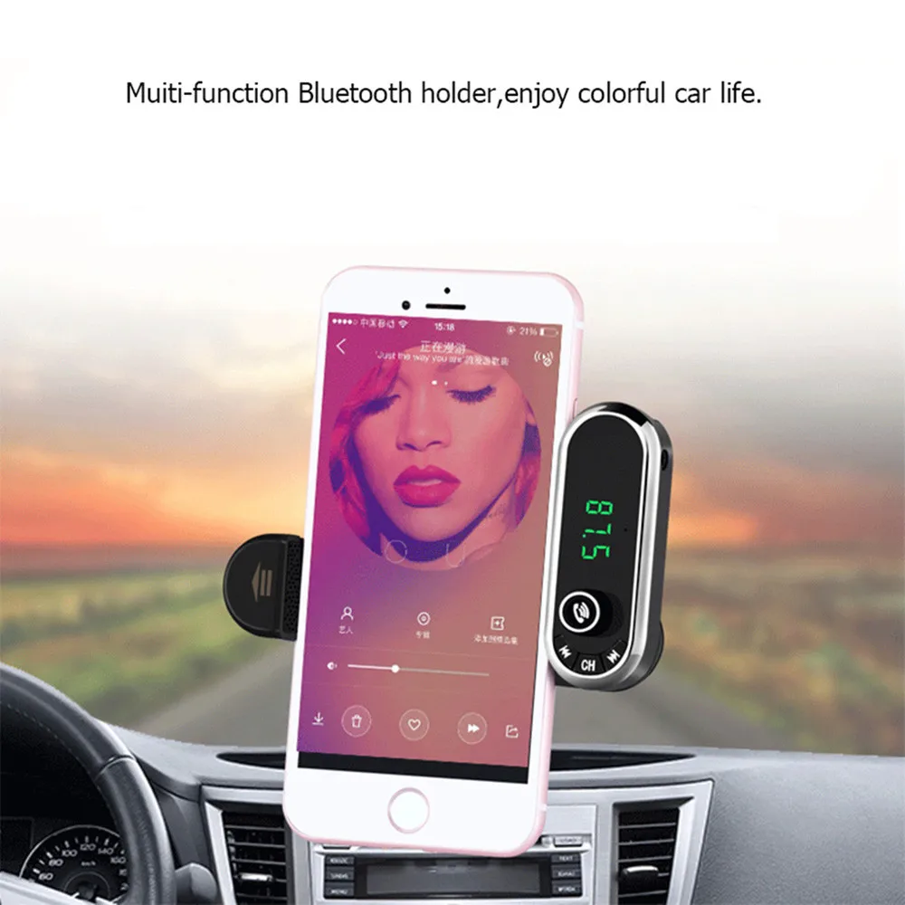 willtoo Bluetooth FM Transmitter Car Kit USB Car Charger MIC Hands Free Calling Phone Holder AUX