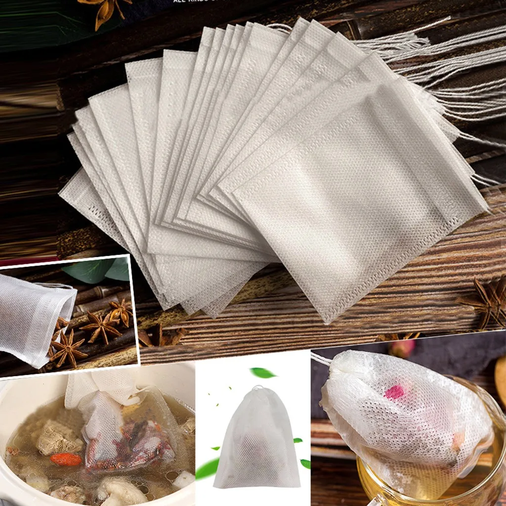 

200 Pcs Empty Non Woven Drawstring Tea Bags Disposable Filter Bags Tea Empty Scented Bag With String Heal Seal Filter Paper