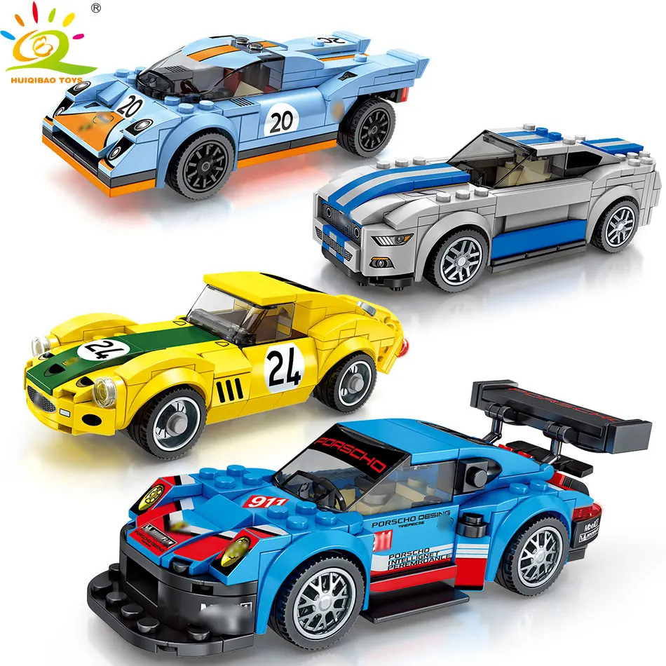 

HUIQIBAO TOYS 4PCS/Kits Racing Car Racer figures Building Blocks for Children Compatible legoingly City Speed Champions Bricks