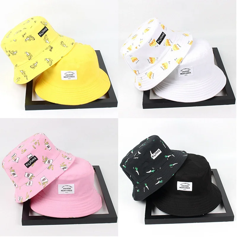 Fashion Panama Bucket Hat Men Women Double Sided Summer Bucket Cap Banana Print Yellow Hat Bob Hat Hip Hop Gorros Fisherman Hat