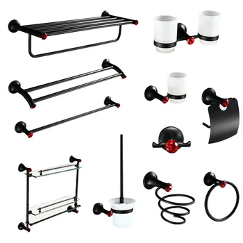 

Bathroom stainless steel red Crystal black towel rack toilet furniture american-style bath towel rack bathroom pendant suit