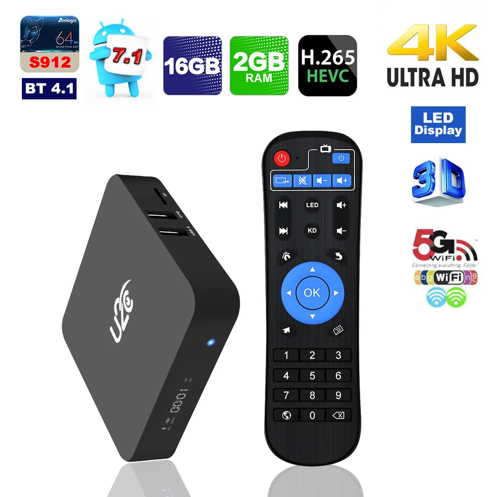 

U2C Z PLUS Smart Android 7.1 TV Box 2G 16G Amlogic S912 Octa-core 4K Mini PC 5G WiFi 1000M LAN Bluetooth 4.1 HD Media Player