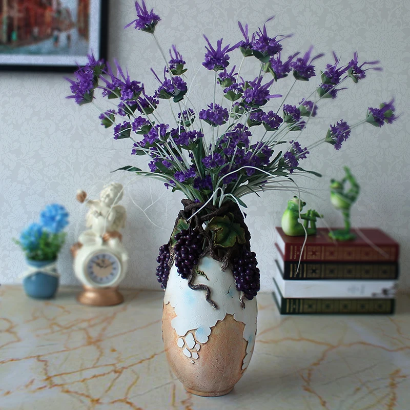 

Modern Resin Creative Grape Rattan Flowers Vase Vintage Statue Home Decor Crafts Room Decoration Resin Large Floor Vases