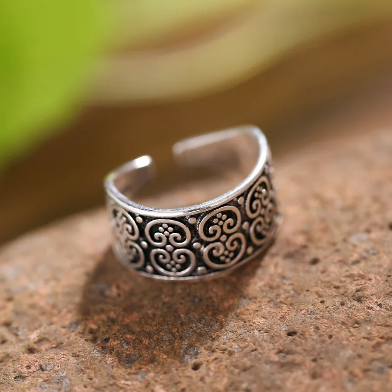 925 пробы серебряные Ретро Широкая поверхность кольца женские ювелирные изделия