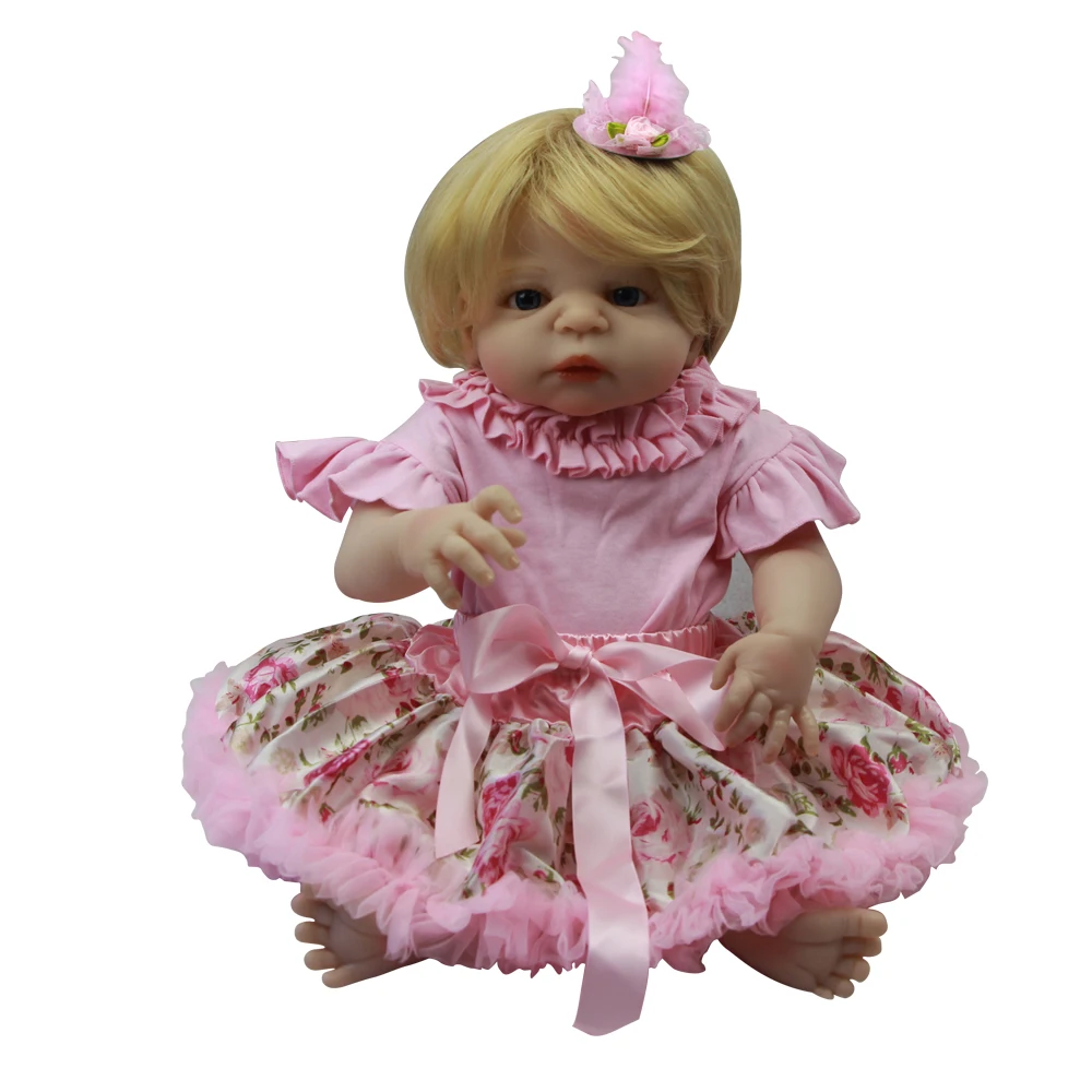 

2019 Lovely 23'"Reborn Girl Doll Full Silicone Body Gold Hair Reborn Dolls Lifesize Kids Playmates Baby Toys Girl Birthday Gifts