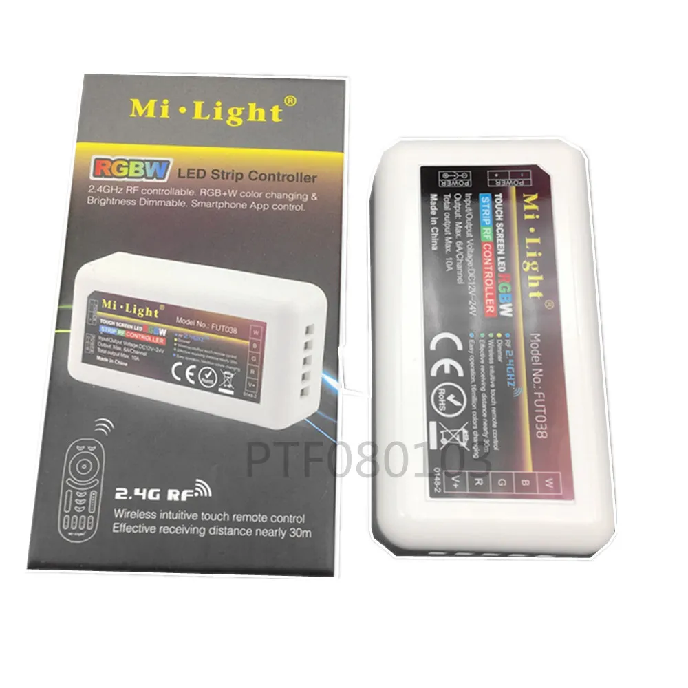 FUT038 LED Strip Lights Controller 2.4G 4-Zone LED RGBW RF Mi Light Series Color Changing and Brightness Dimming for RGBW Strip Lights