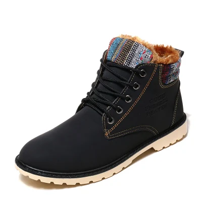 Мужские зимние ботинки из водонепроницаемого материала; модные синие ботинки с мехом; теплые недорогие повседневные ботинки на плоской подошве со шнуровкой; X854 5 - Цвет: 1