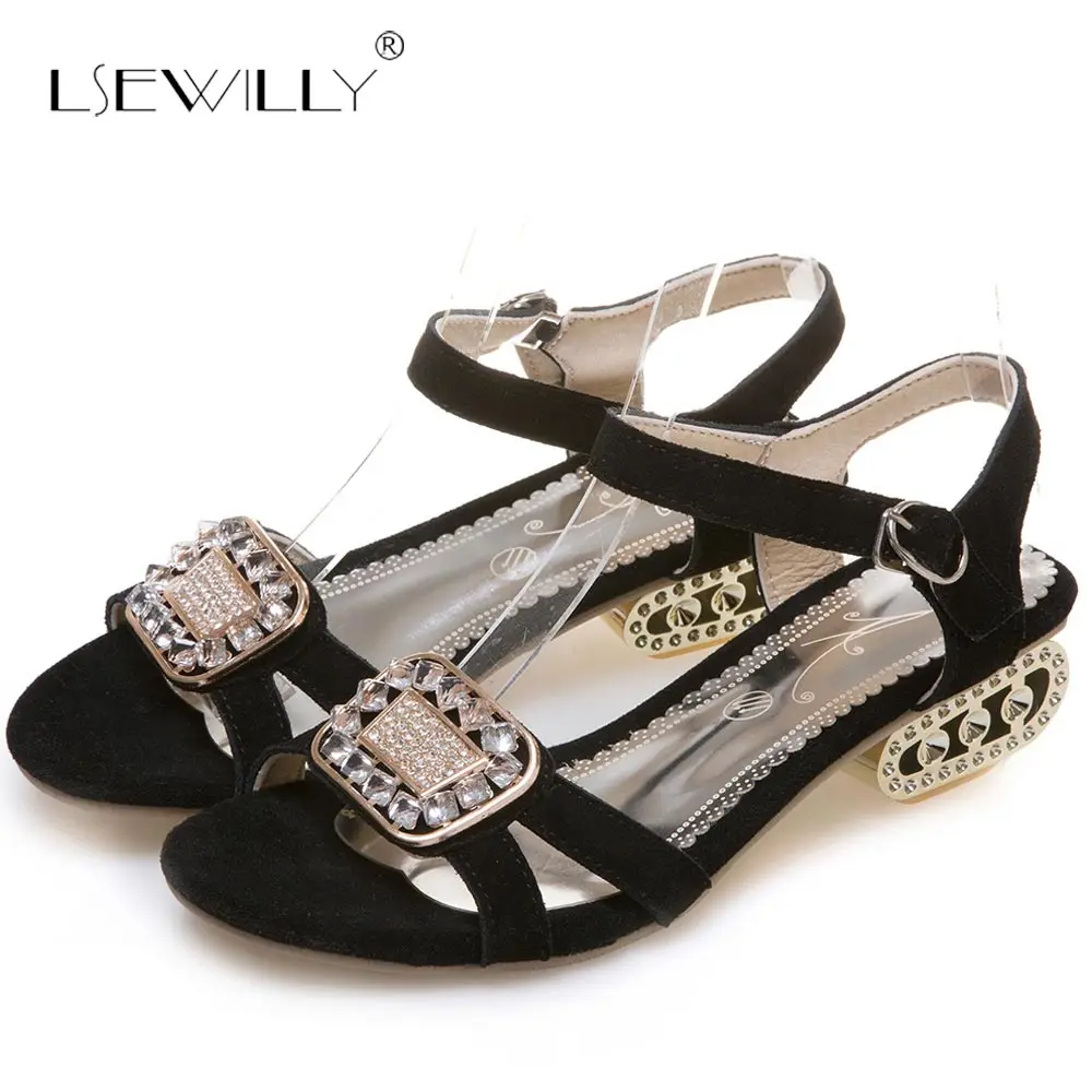Lsewilly/ г. Летние женские босоножки размера плюс 34-48 женские босоножки на квадратном каблуке с открытым носком и ремешком с пряжкой женская обувь черного цвета, S219