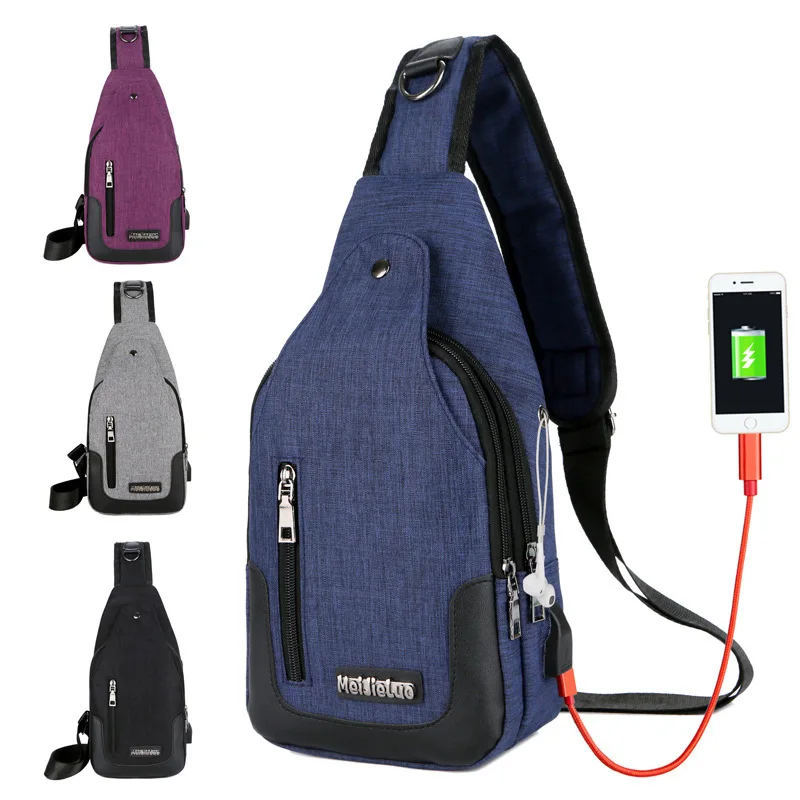 

Male Single Shoulder bag USB Charging Crossbody Men Chest Bag Waterproof School Summer Travel Trip Messengers Bag 2019 New